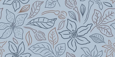 VECTOR HORIZONTAL SEAMLESS LIGHT BLUE FLORAL PATTERN WITH LILIES