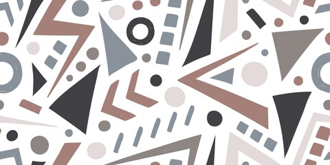 VECTOR HORIZONTAL SEAMLESS WHITE ABSTRACT PATTERN WITH GEOMETRIC ELEMENTS