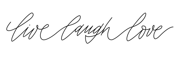 Fototapeta premium Live Laugh Love continuous line. Spiritual affirmation, positive motivation sign for home decor and calligraphic text in frames vector set