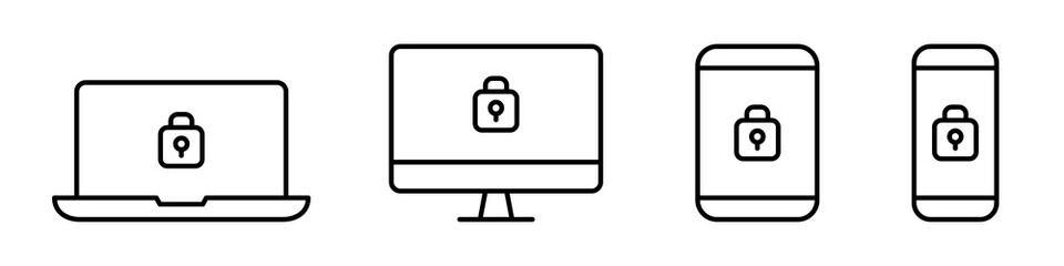 Cyber security icons. Data protection for computers, laptops, tablets and smartphones. Vector illustration