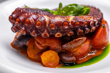 Grilled Galician octopus leg with sauce