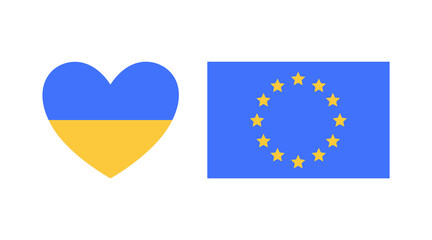 Ukraine in Europe. Flag of Ukraine and the European Union. Vector illustration for design.