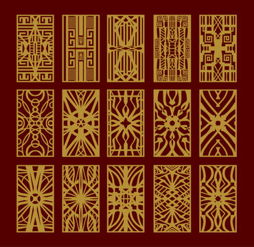 Wall panel set. Room screens and dividers design. Laser cut panel vector. Cutout silhouette with geometric pattern, ideal for paper cut card printing, engraving, laser cutting paper, wood, metal, sten