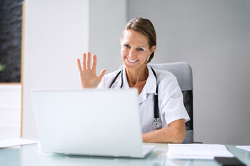 Doctor Having Video Conference On Laptop