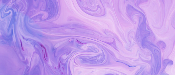 Violet creative backdrop on liquid. Purple fluid art background. Abstract wallpaper with chaotic spots of purple colors
