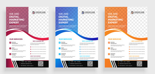 Modern corporate flyer. 3 colors are used here. It's suitable for marketing, advertising, branding, promotion of any corporte company.