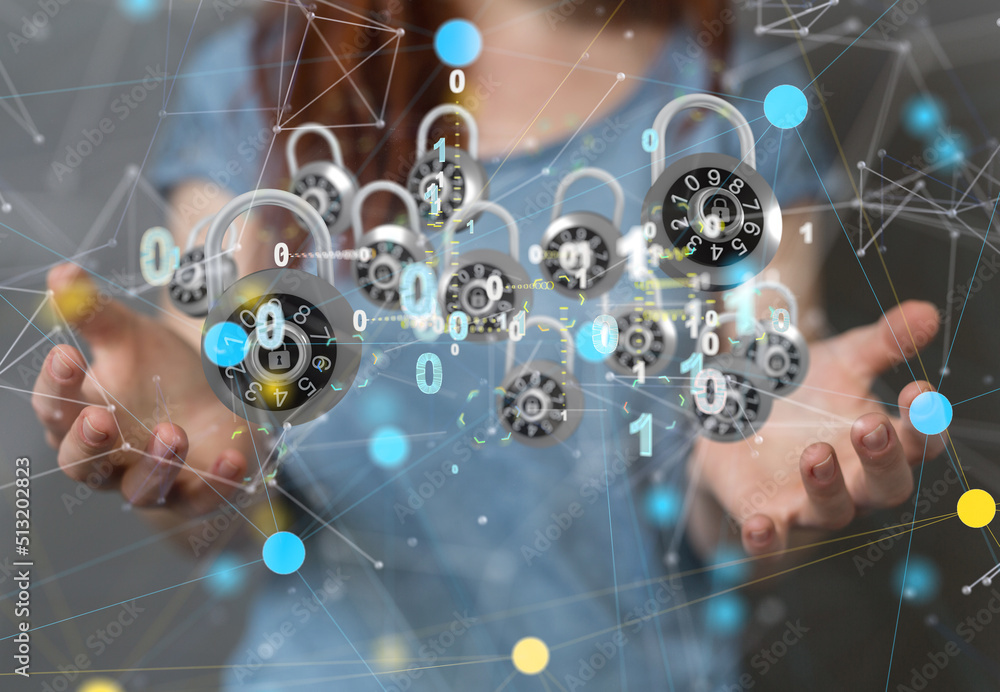 Poster Security Shield concept, data protection. Shield with dots and lines connectio