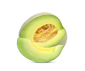 Sliced of cantaloupe melon isolated on white background.