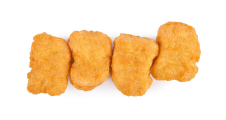 Fried chicken nuggets isolated on white background. Top view