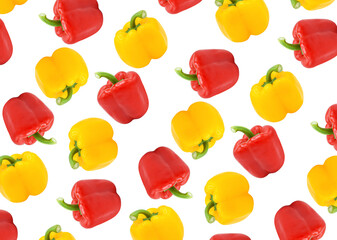 Pattern whole red yellow bell pepper isolated on white background.