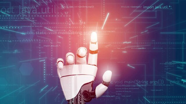 Futuristic robot artificial intelligence revolutionary AI technology development and machine learning concept. Global robotic bionic science research for future of human life. 3D rendering graphic.