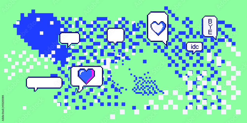 Poster trendy vaporwave background with pixel art chaotic composition. concept of a glitchy computer screen