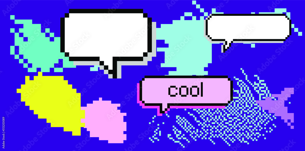 Aufkleber Trendy vaporwave background with pixel art chaotic composition. Concept of a glitchy computer screen.