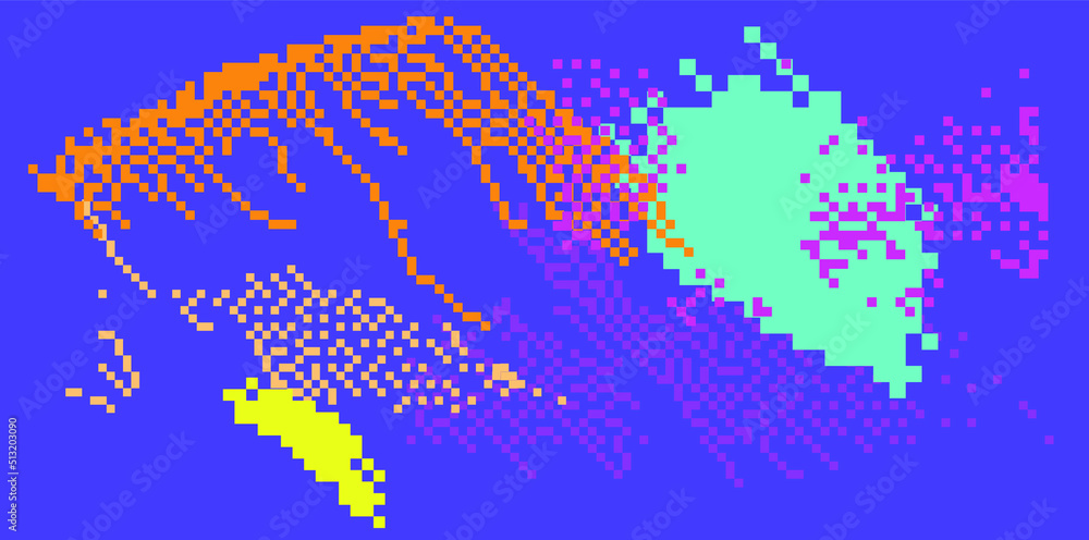Poster trendy vaporwave background with pixel art chaotic composition. concept of a glitchy computer screen