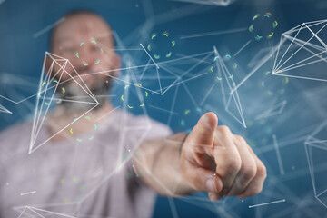 Global network. Blockchain. 3D illustration. Neural networks and artificial intelligence. Abstract