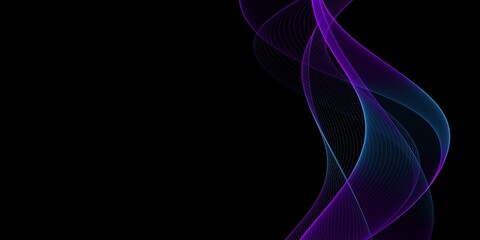 Obraz na płótnie Canvas Dark abstract background with glowing wave. Shiny moving lines design element. Modern purple blue gradient flowing wave lines. Futuristic technology concept