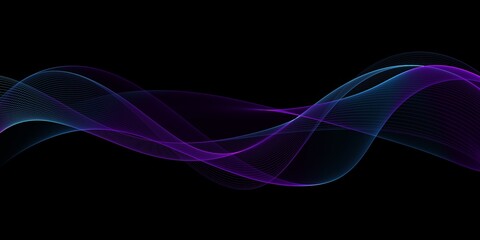 Dark abstract background with glowing wave. Shiny moving lines design element. Modern purple blue gradient flowing wave lines. Futuristic technology concept