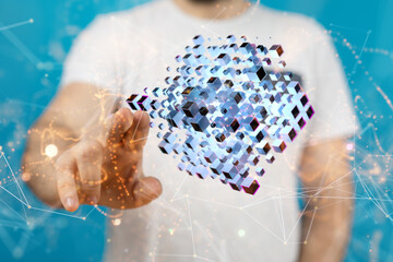 Fototapeta premium Neural network 3D illustration. Big data and cybersecurity