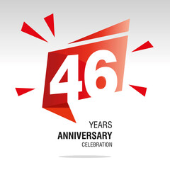 46 Years Anniversary celebration modern origami speech logo icon red white vector