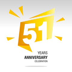 51 Years Anniversary celebration modern origami speech logo icon yellow white vector