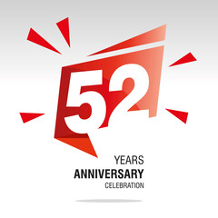 52 Years Anniversary celebration modern origami speech logo icon red white vector