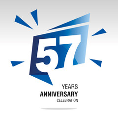57 Years Anniversary celebration modern origami speech logo icon blue white vector