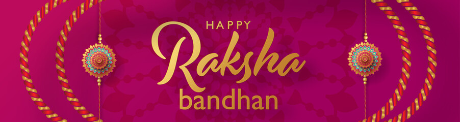 Beautiful gold raksha bandhan greeting card  with color background.