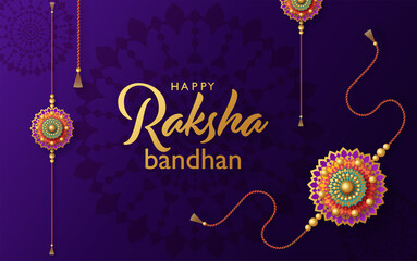 Beautiful gold raksha bandhan greeting card  with color background.