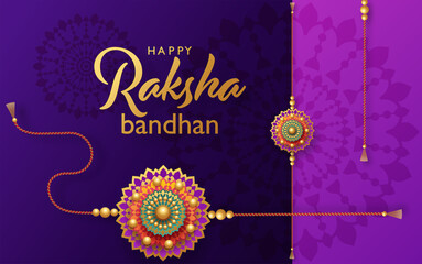Beautiful gold raksha bandhan greeting card  with color background.