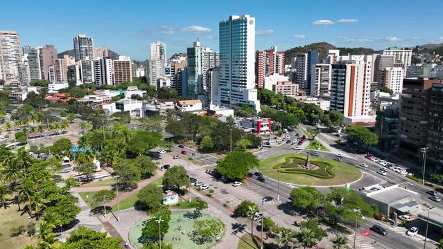 Downtown City At Vitoria Espirito Santo Brazil. Brazilian Shantytown. Outdoors Of Brazilian Downtown. Skyscrapers Cityscape Cloud Sky. Tourism Brazilian Commercial Cloud Sky.