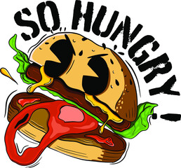 Retro styled illustration of an angry hamburger