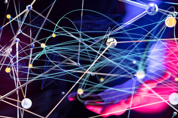 Global network. Blockchain. 3D illustration. Neural networks and artificial intelligence. Abstract