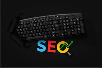 PC keyboard with Computer SEO word on black background