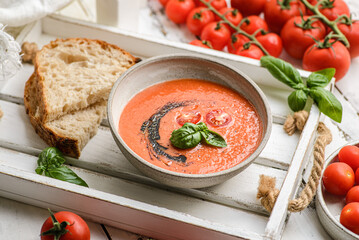 gazpacho tomato soup in a plate