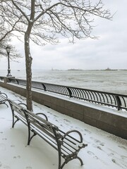 Snowy Hudson River New York City