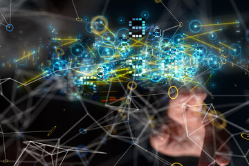 Neural network 3D illustration. Big data and cybersecurity