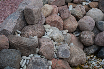abstract background with round pebble stones. Vacation holiday recreation on beach concept.