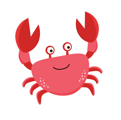 Cute smiling rde crab vector iillustration, cartoon style. Sea creature, sea animals.