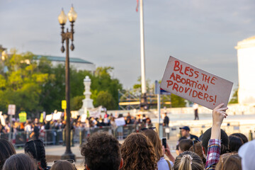 Fototapeta Bless the Abortion Providers Sign, Protestors in Front of the Supreme Court After Leaked Decision Overturning of Roe v Wade obraz