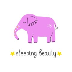 Cute elephant with lettering. Kids vector illustration