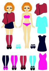 Vector  illustration set of clothes for dolls. Selection of clothes Cut out of paper. Creativity for children