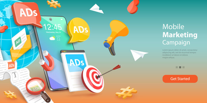 3D Vector Conceptual Illustration of Mobile Marketing Campaign, Social  Media Platform Stock Vector | Adobe Stock