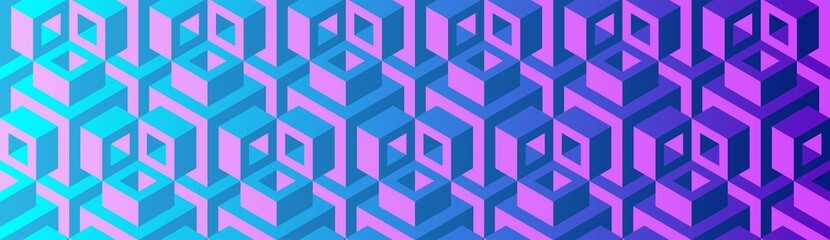 Seamless vector 3D pattern with cubes. Optical illusions. Gradient color. Template for fabric or wrapping. Psychedelic geometric background for cards. Op Art. Surreal modern wallpapers. 3D Tiles.