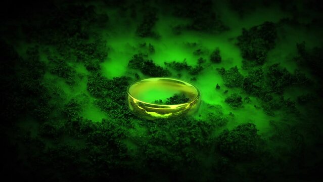 Magic Gold Ring In Green Smoky Atmosphere