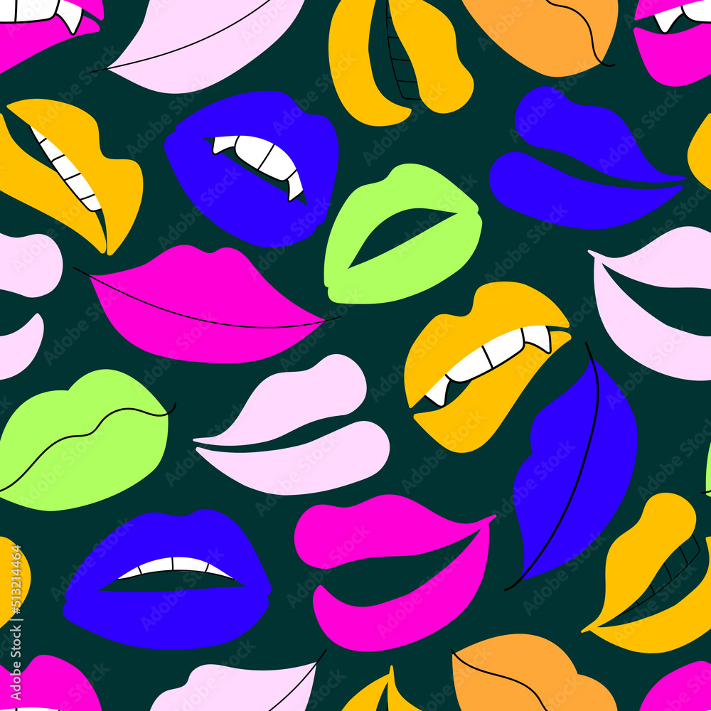 Poster seamless vector pattern with lips. diversity concept.
