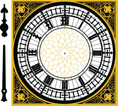 Clock of the Big Ben Tower in very high detail sketched as vector art. You can choose your own time. 