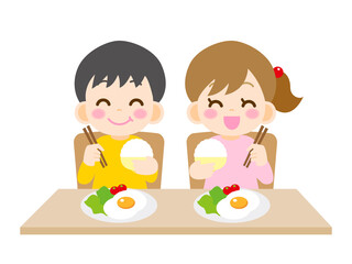 食事する小学生のイラスト素材＿ベクター