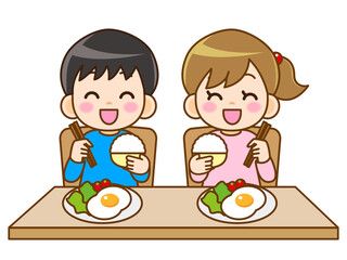 笑顔で食事する子どものイラスト＿ベクター