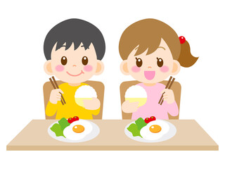 朝食をとる小学生のイラスト素材＿ベクター