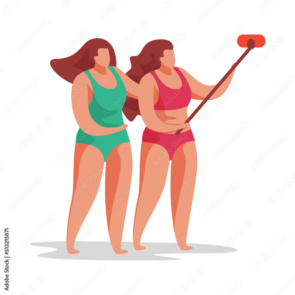 Wall mural beach girls selfie composition